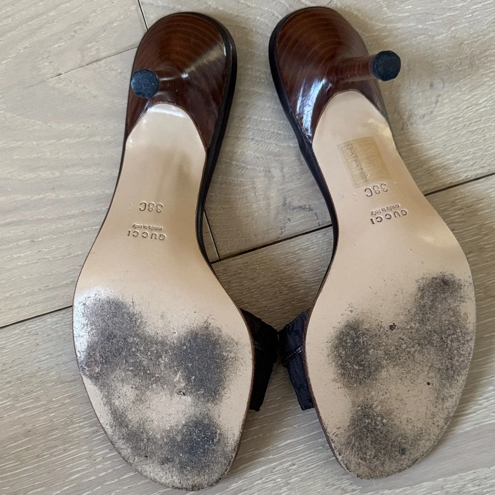 Gucci Brown Slide Sandals with Bow Detail - Picture 10 of 10